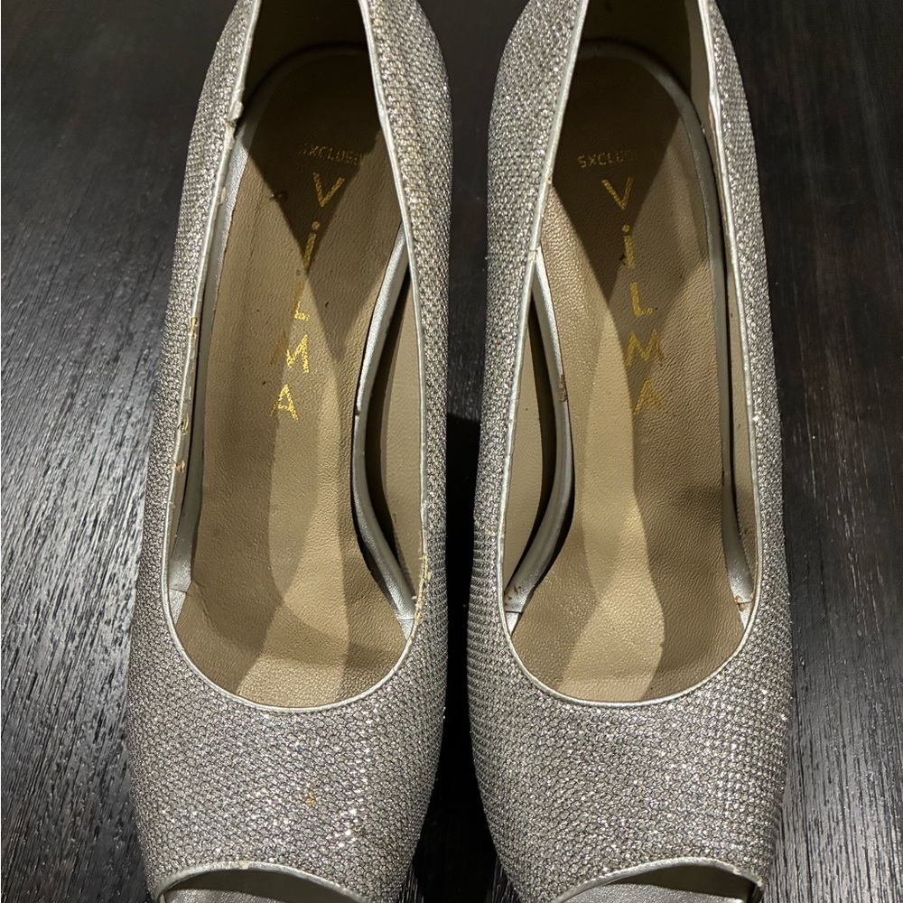 Silver Peep-Toe Heels